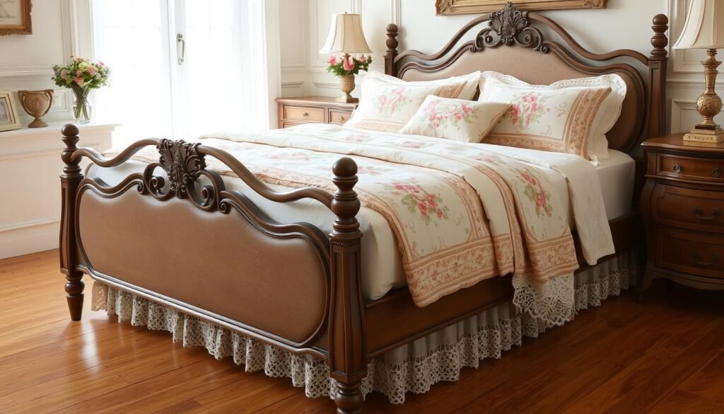 Styling antique bed with queen mattress